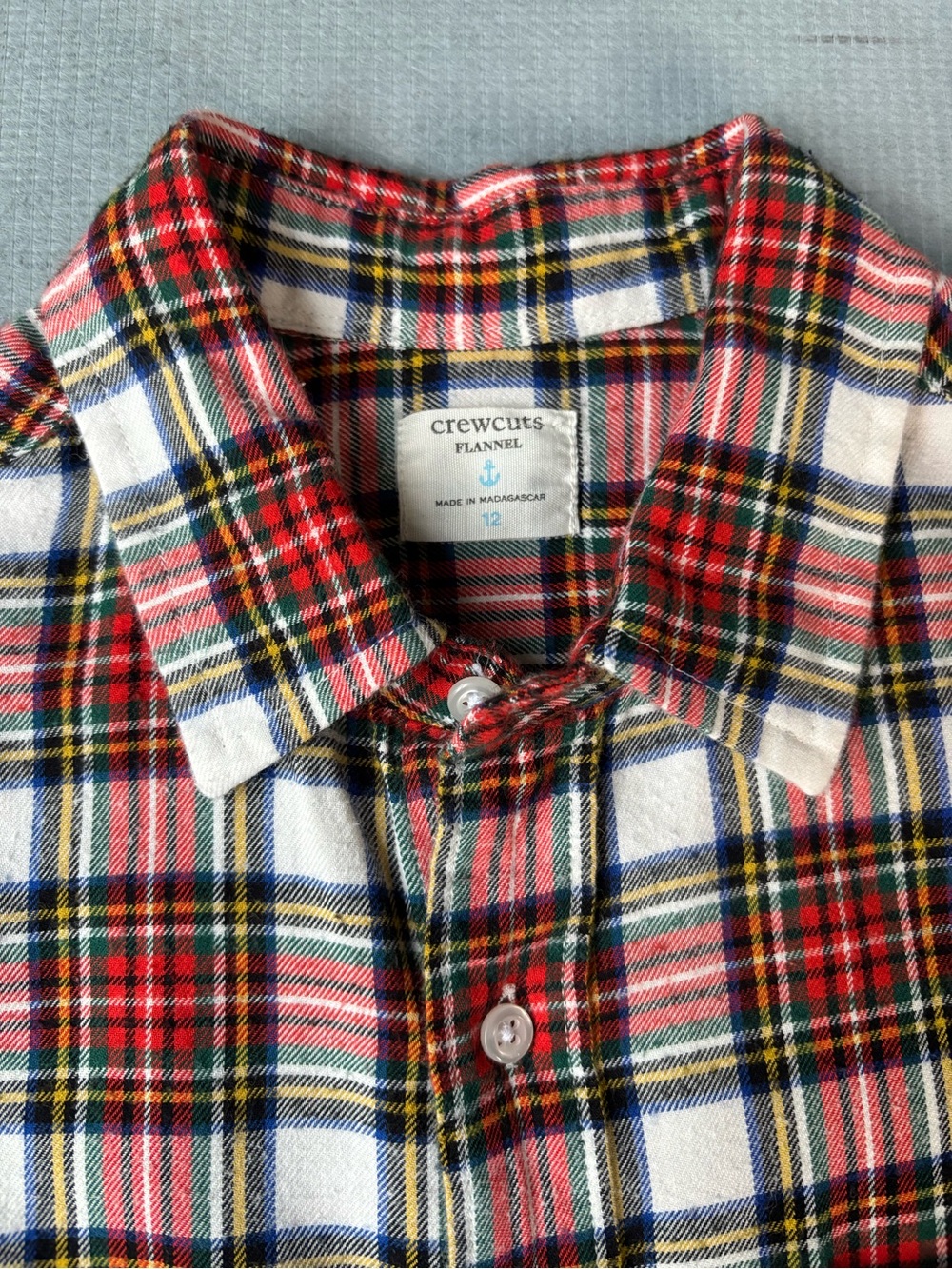 crewcuts J. Crew Boys Plaid Flannel Button Down Shirt Red White Green Size 12